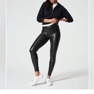 Spanx Faux Leather Tummy Control Black Leggings